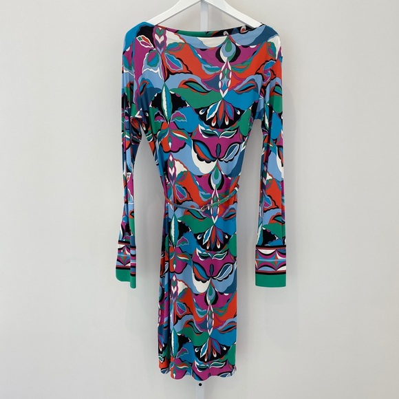 EMILIO PUCCI BLUE MULTI PRINT DRESS SIZE US 12 / IT 46 NWOTS! - Picture 5 of 16
